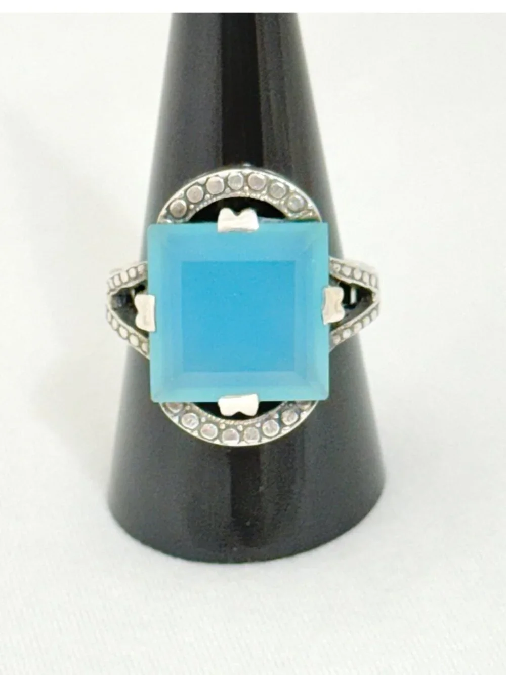 Nicky Butler Sterling Silver Chalcedony Deco Arch Ring Size 10 with Box